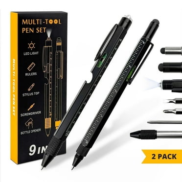 Lockways 9 in 1 Multitool Pen Sets for Men Gifts, Unique Gadget Pens with LED Light 2 Pack