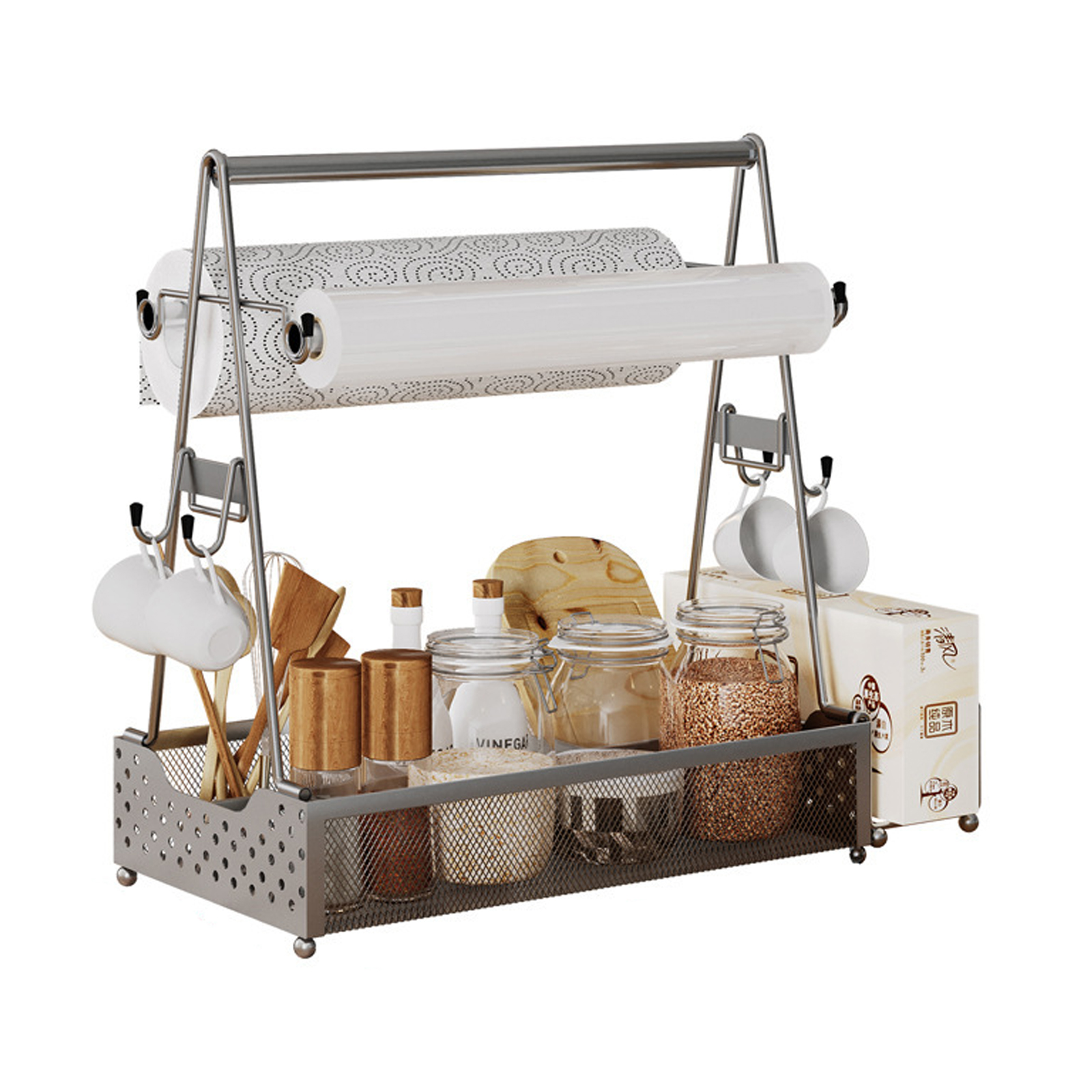 Lockways BBQ&Kitchen Organizer with Paper Towel Holder & Handle, Picnic