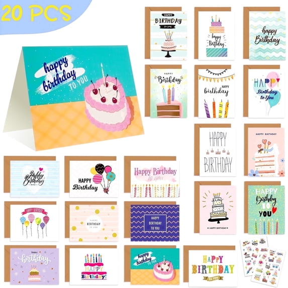 Lockways 20 PCS Birthday Cards Bulk, 4" x 3" Happy Birthday Card Assorted, Greeting Card with Envelopes for Mother, Dad, Family, Friends, Work and Office Celebrations