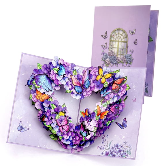Lockways Pop Up Birthday Card, 3D Butterfly Greeting Card for Mom Her Grandma Wife, Flower Bouquet Greeting Card with Envelope & Handwritting Card for Anniversary Birthday (Purple)