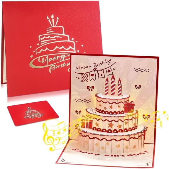 Lockways Happy Birthday Cards, 3D Musical Birthday Cake Greeting Card with Interactive Lights & Blowable Candle, Birthday Mother's Day Gift for Women, Men, Mom, Wife, Husband
