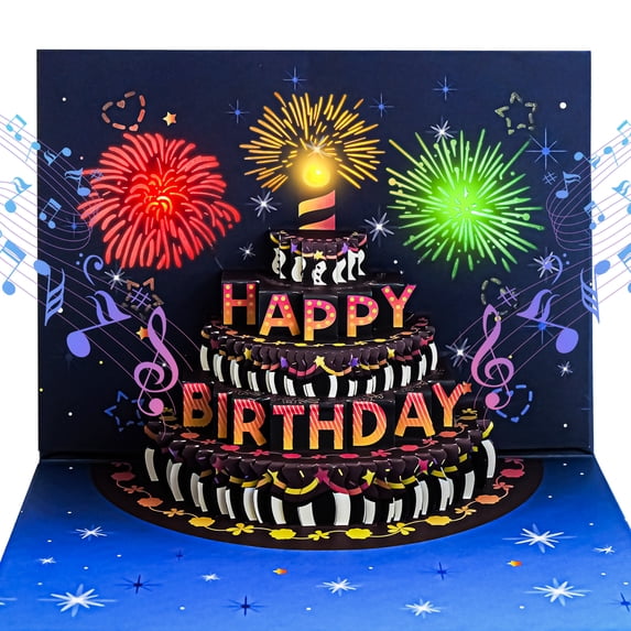 Lockways 3D Pop Up Firework Birthday Cards, Musical LED Lights Cards, Birthday Gifts for Mom Women Men Dad Father Wife