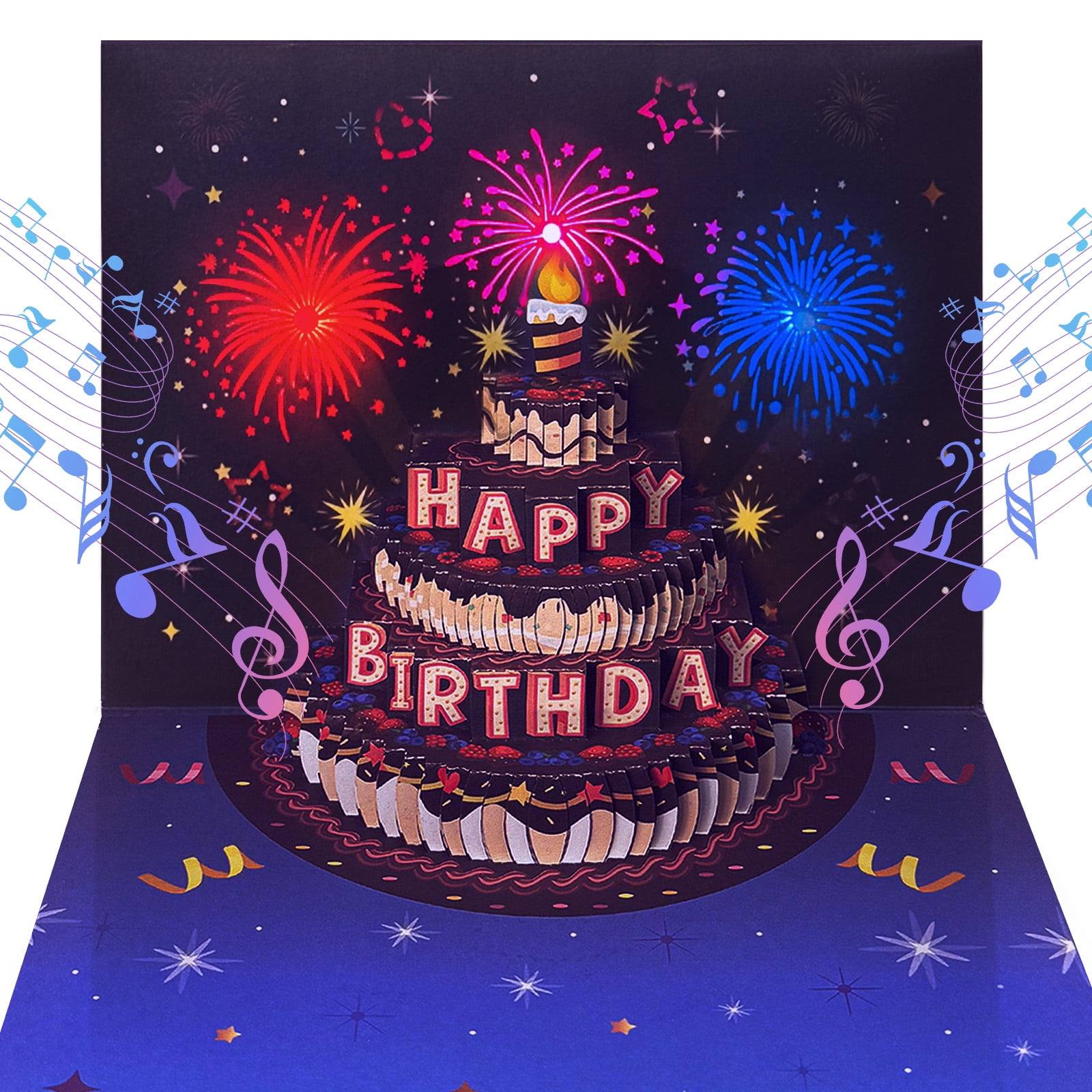 Lockways Happy Birthday Card, 3D Pop-Up Fireworks, Music