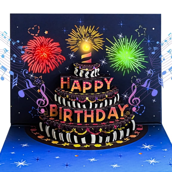 Lockways 3D Pop Up Firework Birthday Cards, Musical LED Lights Cards, Birthday Gifts for Mom Women Men Dad Father Wife