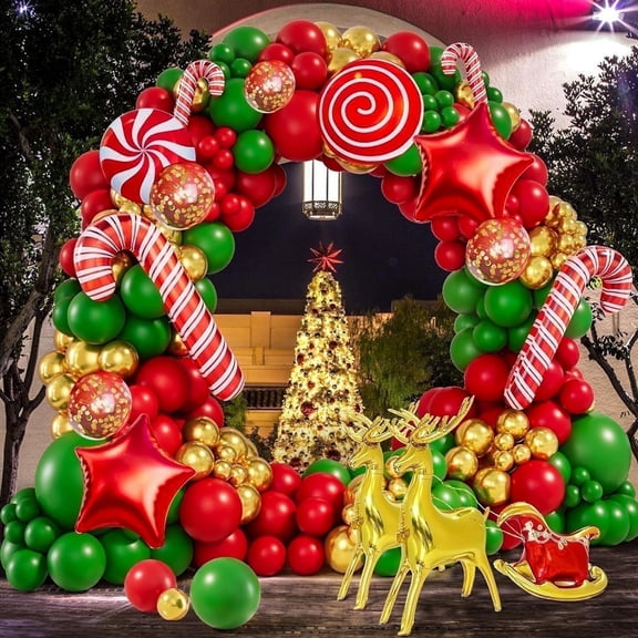 Lockways 134 Pcs Christmas Balloons Garland Arch Kit with Candy Cane Swirl Foil Balloons Aluminium Confetti Balloons Xmas Decoration for Holiday Indoor Home