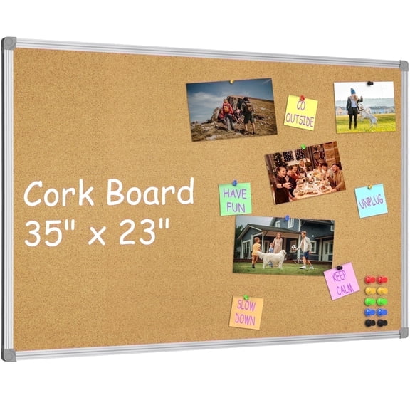 Lockways Cork Board Bulletin Board, 23" x 35" Cork Boards for Wall with Aluminum Frame, Hanging Pin Board for School, Office and Home