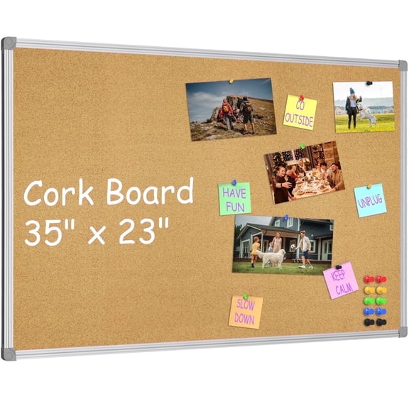 Lockways Cork Board 23" x 35" Thumb Tack Board for Wall Heavy Duty Aluminum Frame Bulletin Board