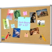 Lockways Cork Board Bulletin Board, 23" x 35" Cork Boards for Wall with Aluminum Frame, Hanging Pin Board for School, Office and Home