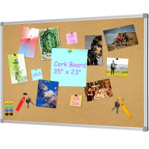 Lockways Cork Board Bulletin Board, 23" x 35" Cork Boards for Wall with Aluminum Frame, Hanging Pin Board for School, Office and Home