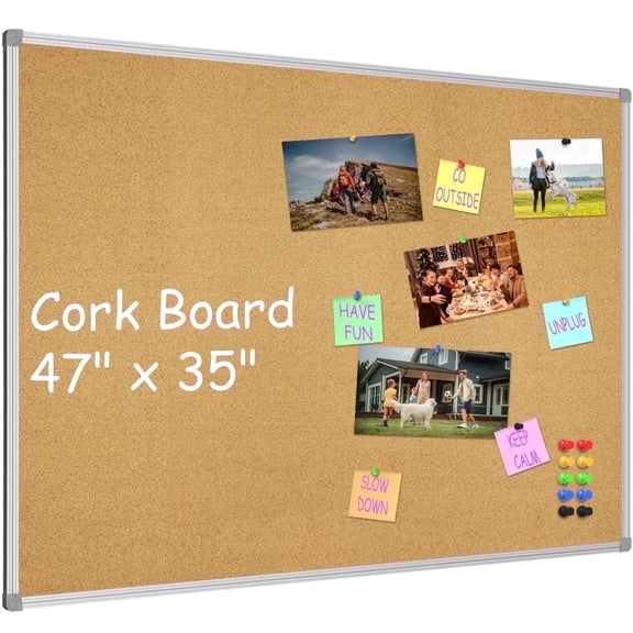 Lockways 47" x 35" Cork Board for Wall with Aluminum Frame for Pin Pictures, Notes Thumb Tack Bulletin Board