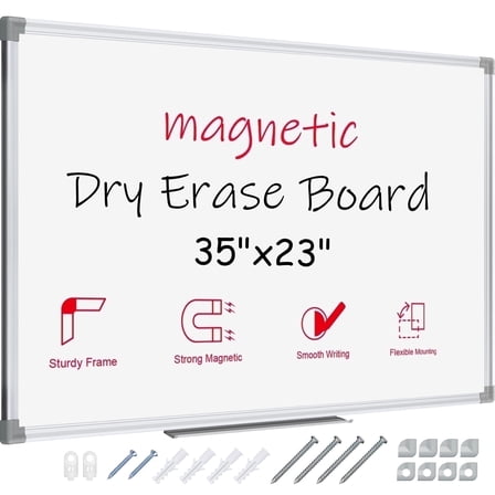 Lockways Dry Erase Board 35" x 23" Large Magnetic Board Calendar Dry Erase Wall Mount Aluminum Frame Marker Board