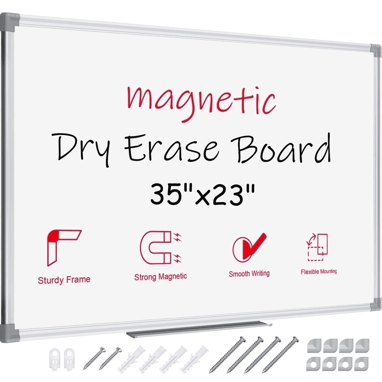 Lockways Dry Erase Board 35" x 23", Magnetic Whiteboard for Wall, Aluminium Frame Wall mounted Whiteboard for Home, School, Office