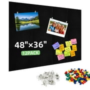 JILoffice Felt Bulletin Board, Large Cork Board 48" x 36", Self Adhesive Felt Wall Tiles 12 Packs, Push Pin Board with 45 Pins for Walls Home Office, Black
