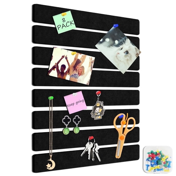 JILhome Bulletin Board Strip 8 Packs, Cork Board Felt Strip 13"x2", Felt Pin Board Bar Strips for Walls, Self Adhesive Cork Board for Office, Home, Photos, Notes, Black