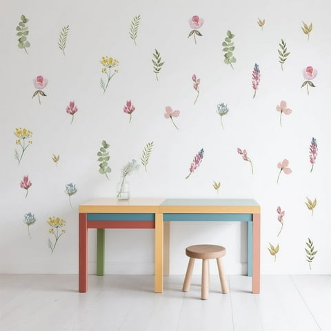 Lockways Flowers Wall Decals Stickers Removable Stick Colorful Dragonflies Floral Wall Murals Decor for Bedroom Living Room