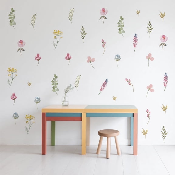 Lockways Flowers Wall Decals Stickers Removable Stick Colorful Dragonflies Floral Wall Murals Decor for Bedroom Living Room