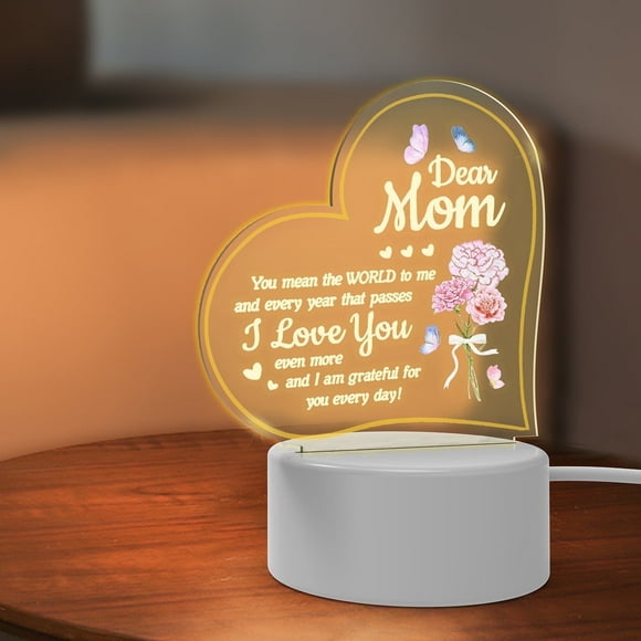 Lockways Mother's Birthday Gift 3D Mom Night Lights, Cozy Decorative Acrylic Heart Lights for Bedroom