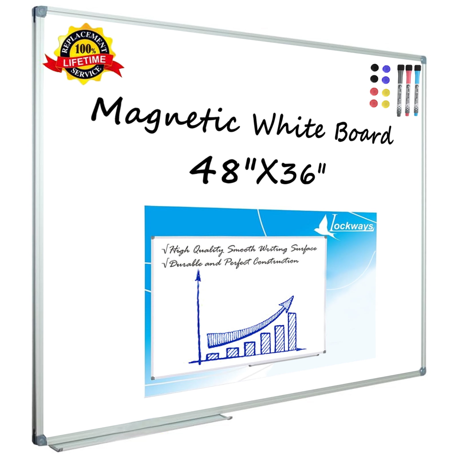 BENTISM Mobile Magnetic Whiteboard Dry Erase Board w/ Stand 36 x 24  Double Sided with Height Adjustable Aluminum Frame and 360 Reversible  Rolling