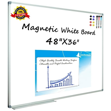 Lockways Magnetic Whiteboard Dry Erase White Board, 48" x 36", School supplies Silver Aluminium Frame