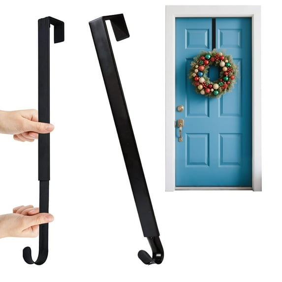 Lockways 2 Pcs Adjustable Christmas Door Wreath Hook 15" to 25" Wreath Hanger Large Over The Door Metal Hanger for Christmas Decorations