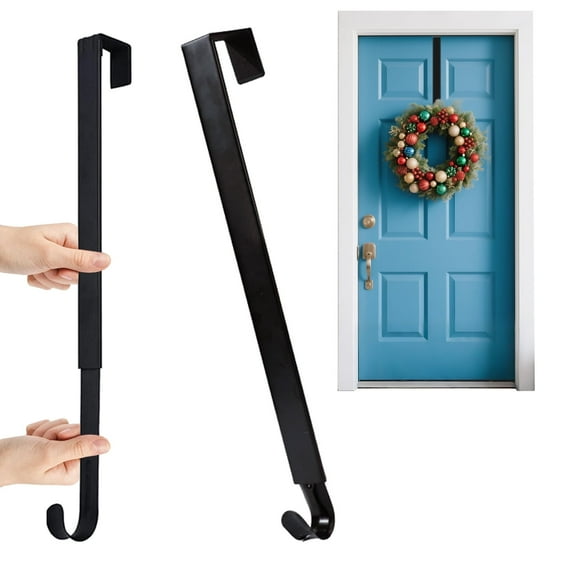 Lockways 2 Pcs Adjustable Christmas Door Wreath Hook 15" to 25" Wreath Hanger Large Over The Door Metal Hanger for Christmas Decorations