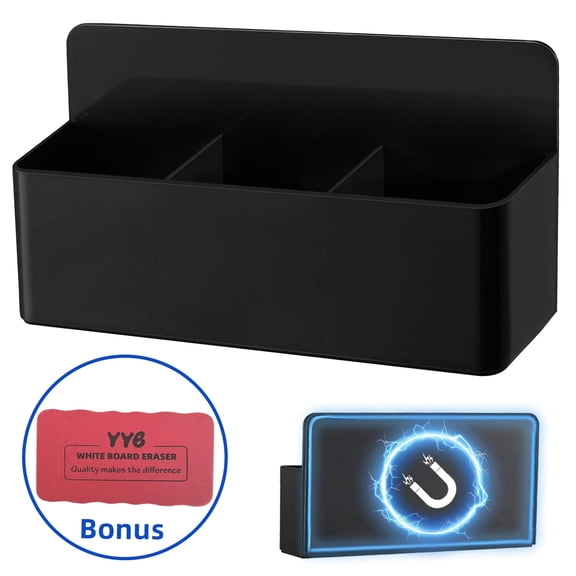 JILhome Large Magnetic Pen Marker Holder, Magnetic Dry Erase Marker Holder, Wall Mount Pencil Storage Organizer with Eraser for Whiteboard, Locker, Fridge, Office, Home, Black
