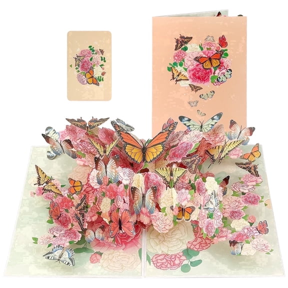 Lockways Pop Up Birthday Cards for Women, 3D Butterfly & Flower Card with Envelope, Greeting Cards for Wife, Mom, Daughter, Sister, Pink