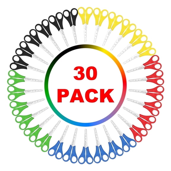 JILoffice 30 Packs Blunt Tip Scissors Bulk, 5" All Purpose Scissors with Scale, Safety Scissors for Office, Home,  DIY, Cutting Paper, Craft , Multicolor