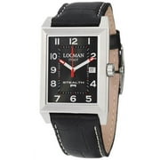 ساعة Locman 240BK2BK مستطيلة من الفولاذ المقاوم للصدأ Stealth R كوارتز بمينا سوداء وحزام جلدي للرجال