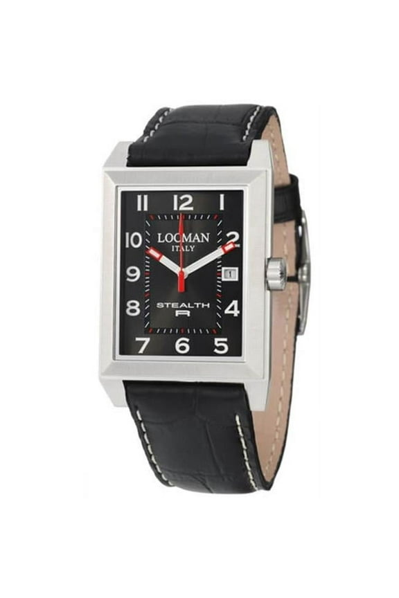 240BK2BK Rectangular Stainless Steel Stealth R Quartz Black Dial Leather Strap Mens Watch