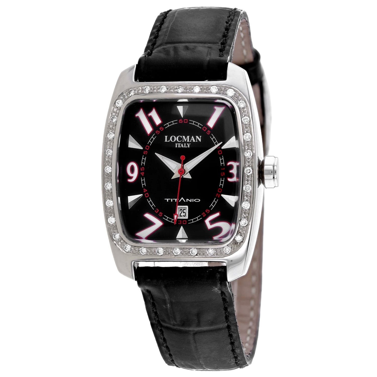 Locman Diamond Watch w Black Face leather band 44mm Black Diamonds Bezel Watch For Men Luxurman Liberty  main image 4