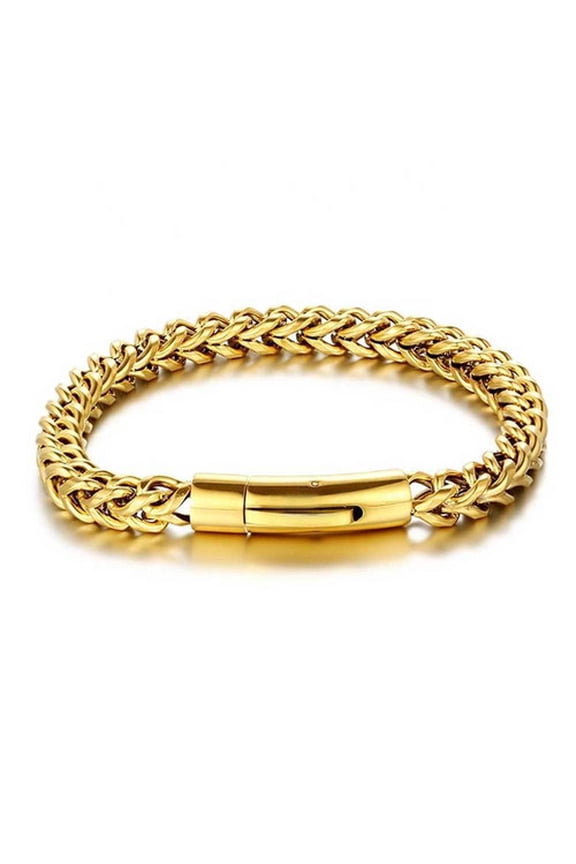 Locomotive 6MM Men Punk Rock Bicycle Chain Bracelet 14K Yellow Gold Magnet Button Male Jewelry Gifts