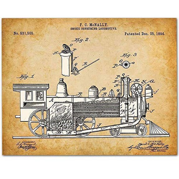 Locomotive Engine - 11x14 Unframed Patent Print - Great Gift for Rail Fans