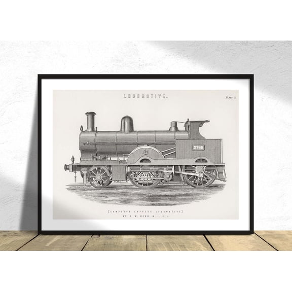 Locomotive Francis William Webb Steam Train Black White Vintage Wall Decor Railway Unframed Paper Print