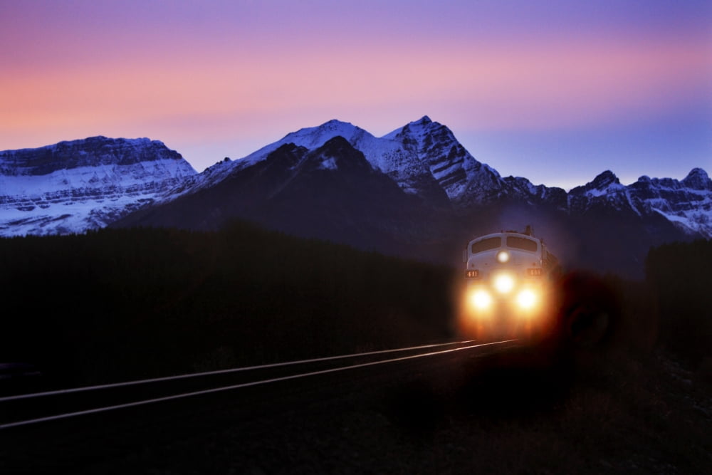 Locomotive Train At Night Canvas Art - Richard Wear Design Pics (34 x 22)