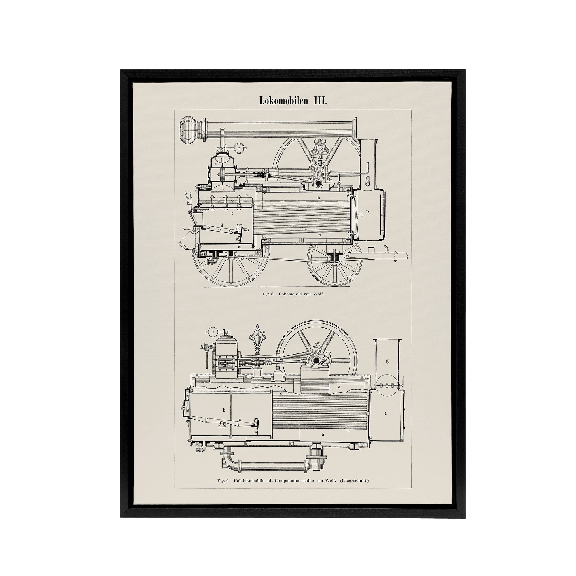 Locomotive Train Engine Compartments Vintage Black Framed Canvas Wall ...