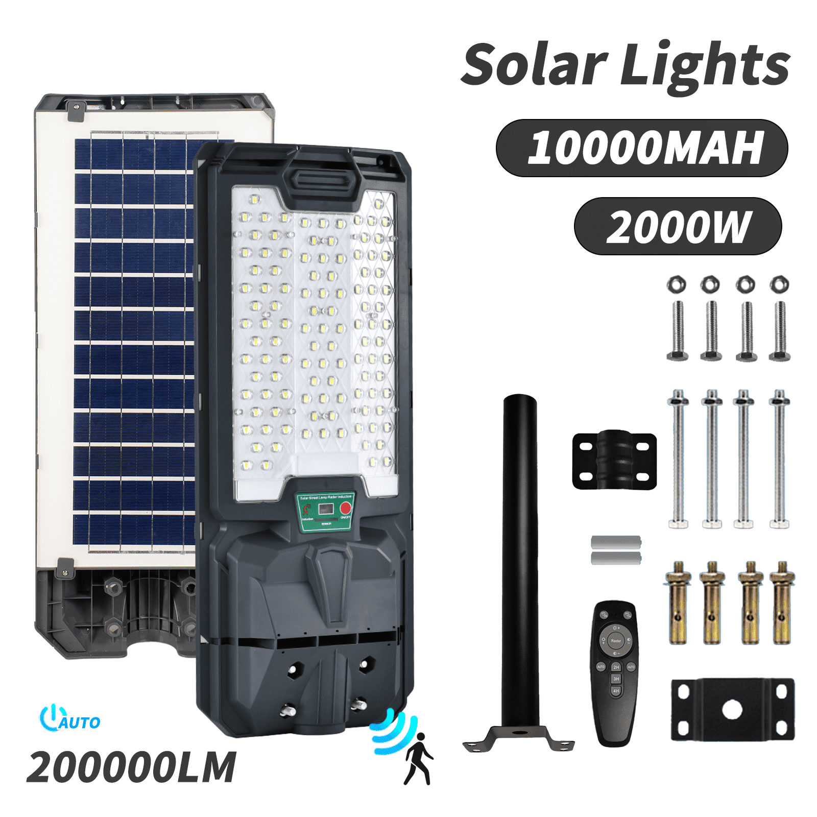 Locontifni 2000W Street Lights Outdoor, Solar Powered, Waterproof, Motion Sensor, Dusk to Dawn, 200000LM Commercial LED Parking Lot & Flood Lamps for Yard