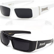 Locs 2 PACK Gangster Shades 1 BLACK & 1 WHITE Rectangle Sunglasses Shiny Finish