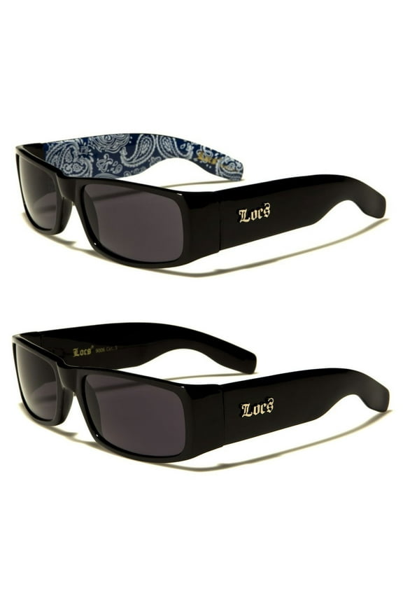 2 PACK Gangster Shades 1 Black w/ Blue Bandana & 1  Solid Black Rectangle Sunglasses FREE SHIPPING
