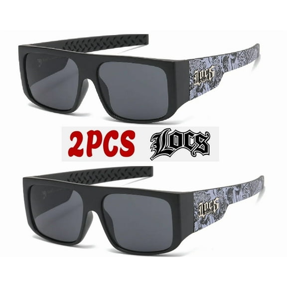 Locs 2 Pack Hardcore Fashion Black Lowrider Design Shades Sunglasses 91192 GRFT BLGR