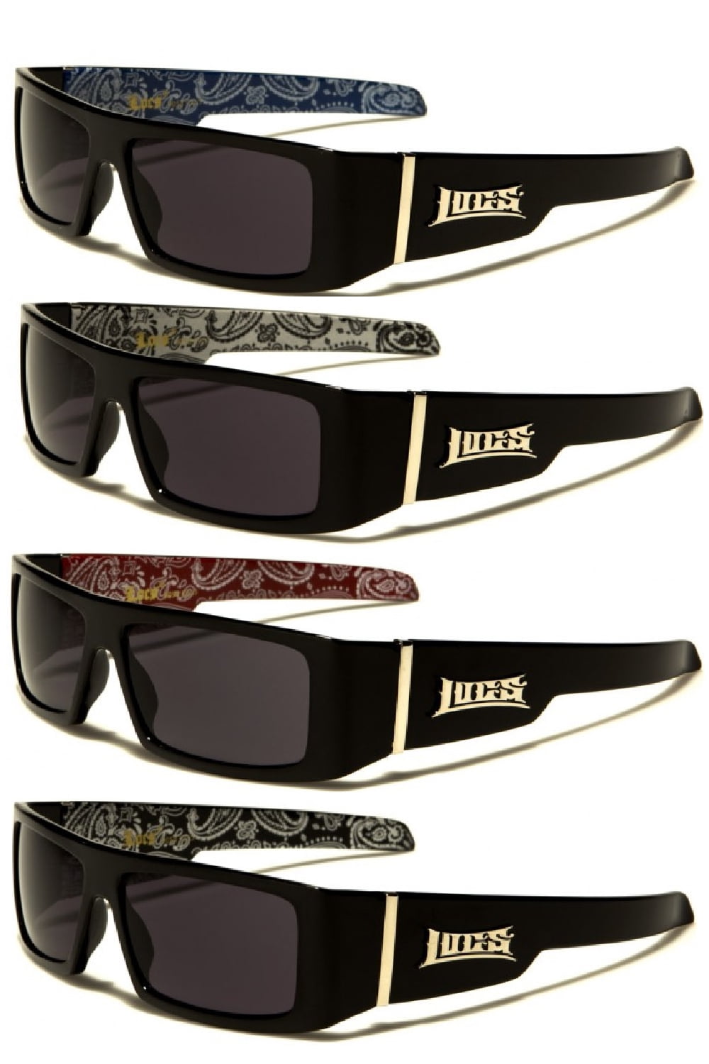 Locs 4 PACK 1 Red 1 Silver 1 Blue & 1 White Bandana w/ black Frame Rectangle Sunglasses FREE SHIPPING