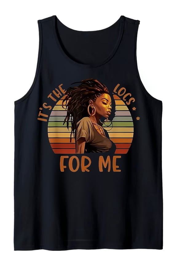 It's the Locs for Me Afro Graphic Tank Top - Sleeveless Retro Shirt with Black & Orange Loc'd Hairstyle, Soft Breathable Tee Suitable for African American Men & Women, Athletic Fit for Gym,