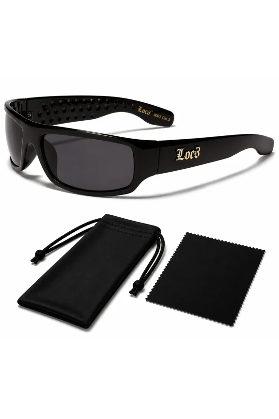 Locs All Black Classic Cholo Ganster Wrap Around Biker Sunglasses