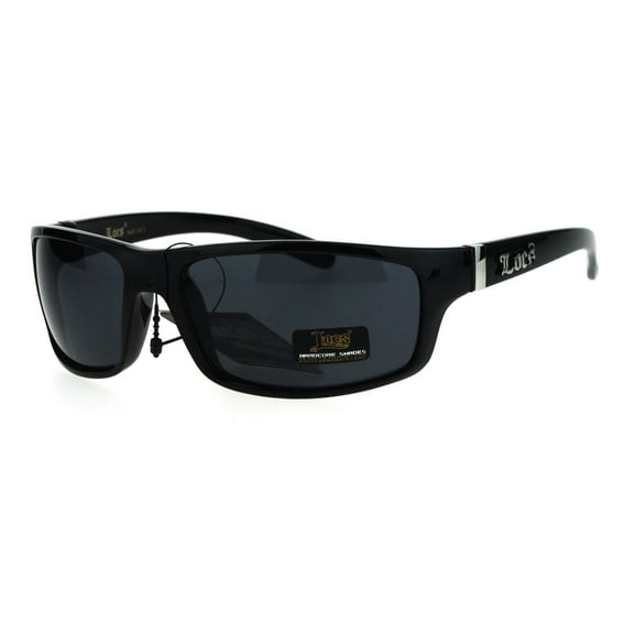Locs All Black Mad Dog Cholo Rectangular Gangster Biker Sunglasses Shiny Black