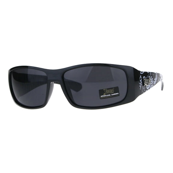 Locs Bandana Print Arm Cholo Gangster Warp Plastic Sunglasses All Black