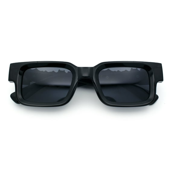 Locs Big Metal Gothic Letter Logo Narrow Rectangle Horn Rim Sunglasses Gold