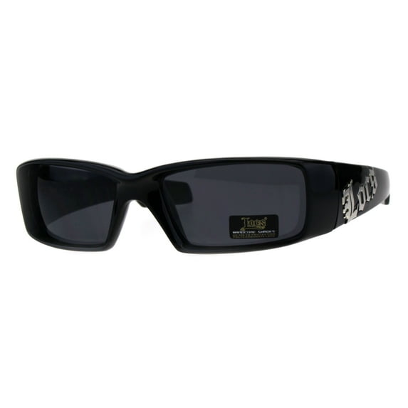 Locs Classic 90s Cholo Gangster Narrow Rectangular All Black Warp Sunglasses Shiny