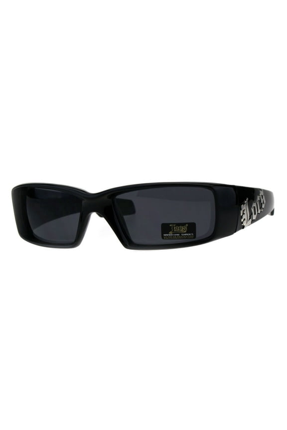 Locs Classic 90s Cholo Gangster Narrow Rectangular All Black Warp Sunglasses Shiny
