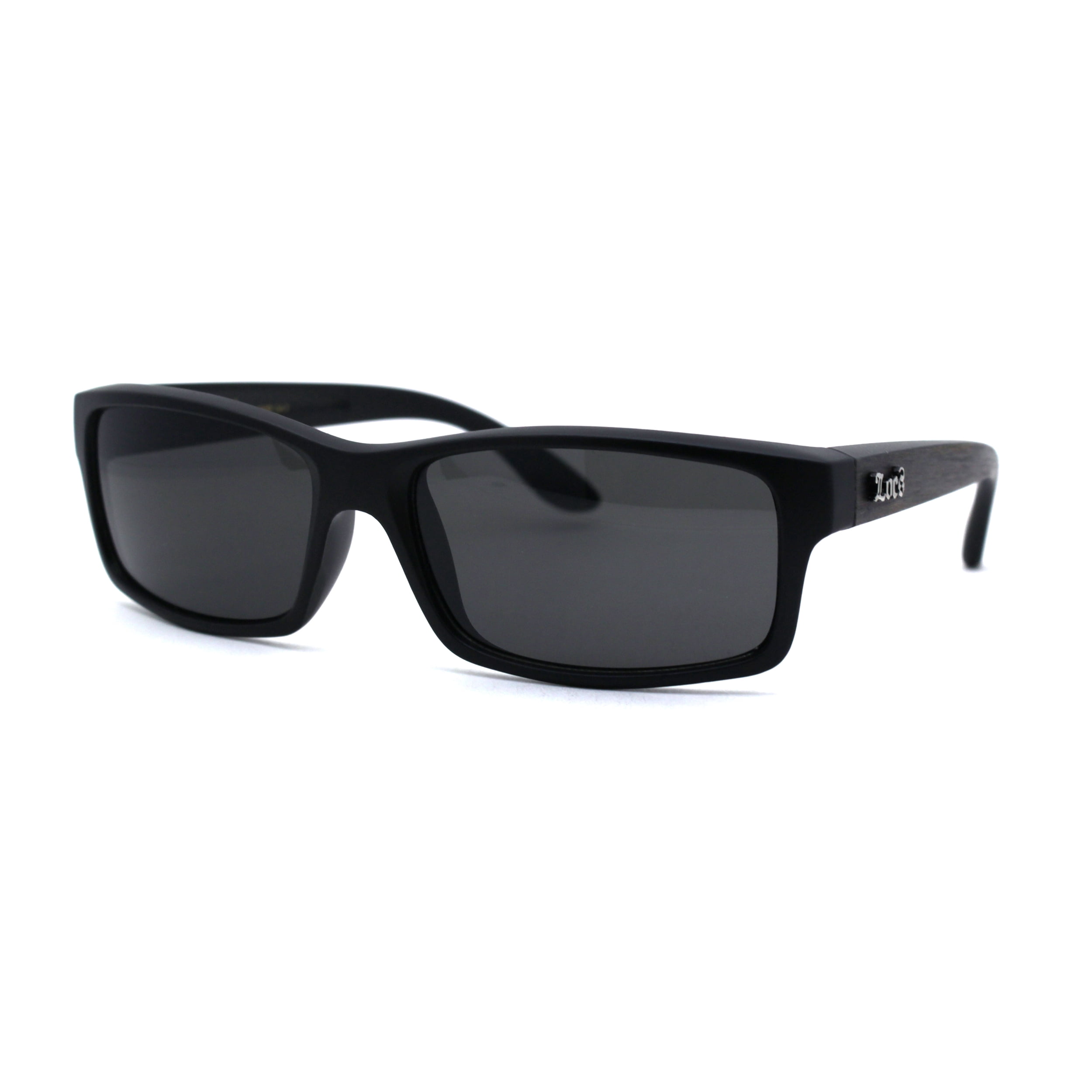 Locs Classic 90s Narrow Rectangular Sunglasses - Wood Grain Arm, UV400 Lenses