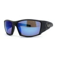 thumbnail image 1 of Locs Color Mirror Sport Biker Style Wrap Around Matte Black Sunglasses Blue Mirror, 1 of 4